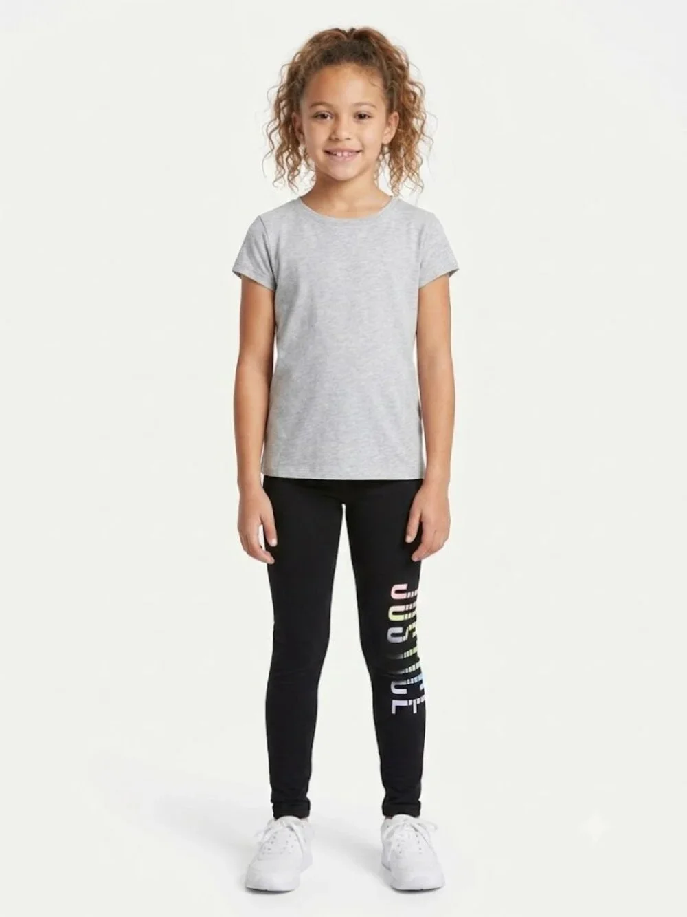 Justice Girls Leggings Black Rainbow Glitter Logo Graphic Playful Size 6